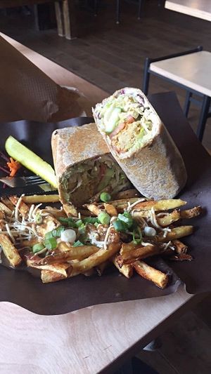My Big, Fat Greek Wrap & Poutine at Boon Burger Cafe in Guelph