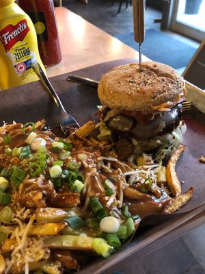 Beach party burger on gluten free bun with poutine! 😍 at Boon Burger Cafe in Guelph