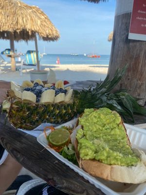 Avocado toast and Pineapple bowl  at Eduardo's Beach Shack in Palm Beach