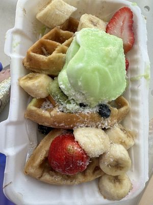 Vegan waffles   at Eduardo's Beach Shack in Palm Beach