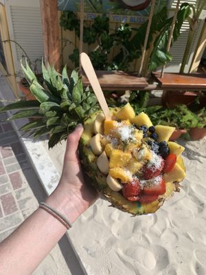 Mermaid bowl inside a pineapple  at Eduardo's Beach Shack in Palm Beach