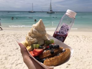 Vegan waffle with wipped coco cream  at Eduardo's Beach Shack in Palm Beach