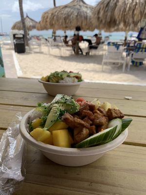 Spiced pineapple and tofu poke bowl at Eduardo's Beach Shack in Palm Beach