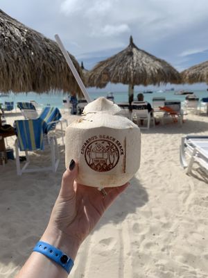 Fresh coconut  at Eduardo's Beach Shack in Palm Beach