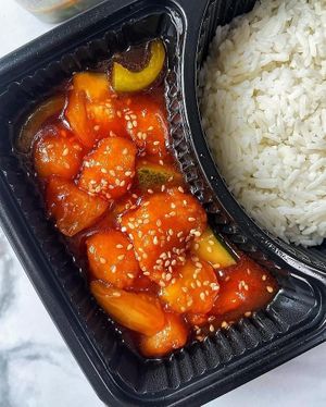 Sweet & sour pork with rice #Veganuary at SHU Vegetarian 蔬方斋 - Jln Kayu in Northeast Singapore