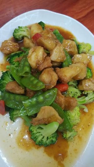 monkey head mushrooms with brocolli at Green Lane Vegetarian Food in North Singapore