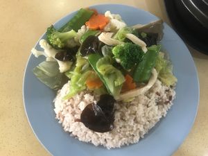 Brown rice with veg at Green Lane Vegetarian Food in North Singapore