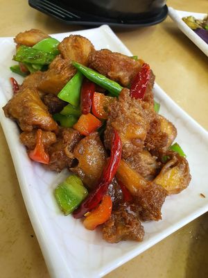 Gong bao monkey head mushroom at Green Lane Vegetarian Food in North Singapore