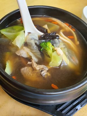 Mushroom clear soup at Green Lane Vegetarian Food in North Singapore