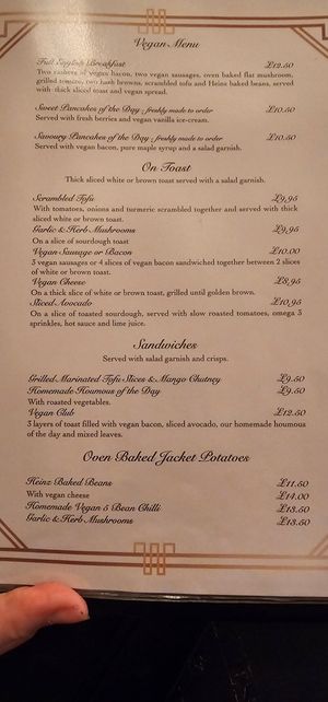 Menu. Sandwiches come with crisps and salad. at The Westminster Tea Rooms  in Southport