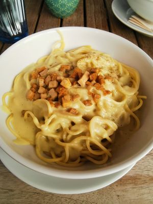Spaghetti "carbonara" at Kis Padlizsan in Debrecen