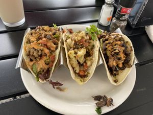 3 epic tacos...  so filling   at Meraki Juice Kitchen  in West Palm Beach