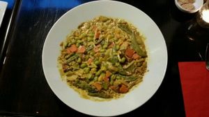 Curry dish at De Plaats in Bruges