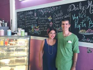 This are the couple that own the shop.  at Govinda's Restaurant in Krabi