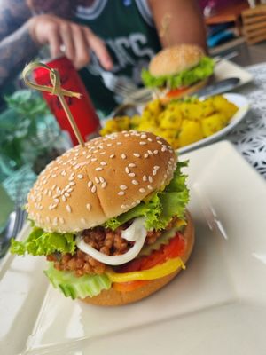 Vegan burger at Govinda's Restaurant in Krabi