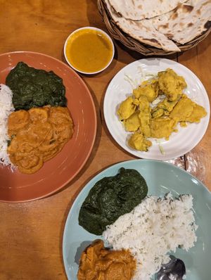 Veg tempura, soy pieces masala & aloof saag at Govinda's Restaurant in Krabi