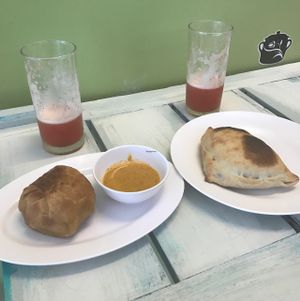 Calzone and Potato Ball with Dipping Sauce at Govinda's Restaurant in Krabi