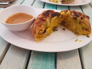 katchori cut open. at Govinda's Restaurant in Krabi