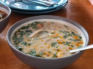 Tom Kha Soup-Lemon grass,Galangal,LemonLeaves,CoconutMilk,Soya,Tomato,ThaqiSpic at Govinda's Restaurant in Krabi