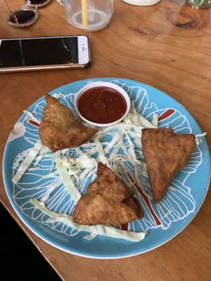 Vegan samosas! at Govinda's Restaurant in Krabi