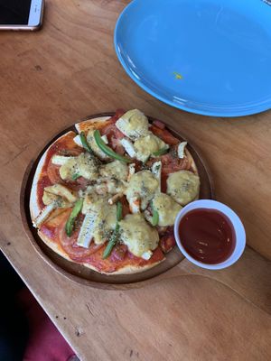 Vegan pizza! at Govinda's Restaurant in Krabi