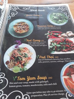 Part of the thai menu at Govinda's Restaurant in Krabi