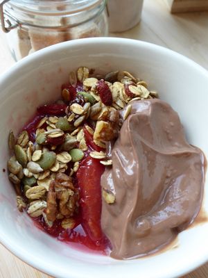 compote of prunes with chocolate mousse (vegan) at Loff Restaurant in Breda