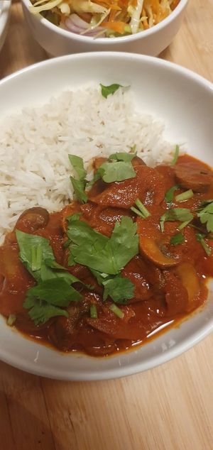 Mushroomstew and rice at Loff Restaurant in Breda