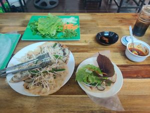 The spread at Banh Xeo Zon in Hanoi