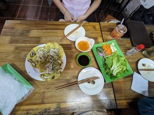 Toppings and drinks at Banh Xeo Zon in Hanoi