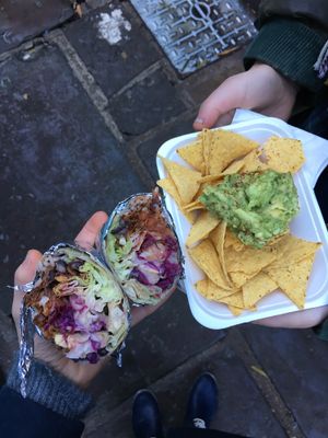 Meal deal: Jackfruit Burrito and nachos with guac. Not pictured: karma cola at Club Mexicana - Camden in North West London