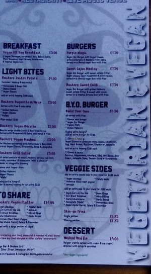 Menu at Vintage Rockbar in Doncaster