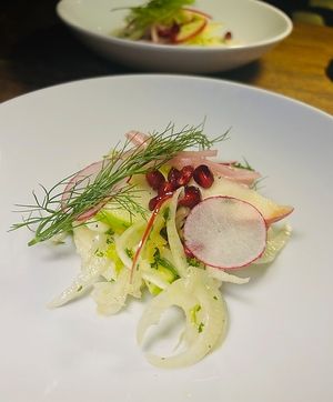 Fennel Apple Salad
w/ radish & pomegranate.
 at Cafe YOU in Cape Coral