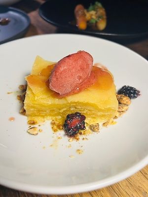 Pressed Apple & Cherry Sorbet w/ candied hazelnuts  
 at Cafe YOU in Cape Coral