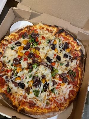 Hot Mess made vegan! I added some olives. It was very good😄  at Peekaboo Canyon Wood Fired Kitchen in Kanab