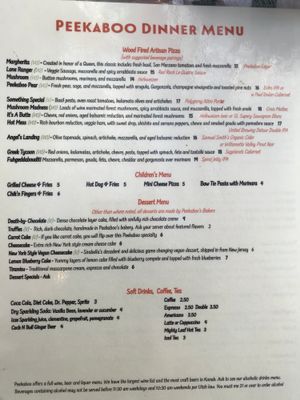 Menu - Peekaboo kitchen at Peekaboo Canyon Wood Fired Kitchen in Kanab