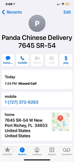 Address & phone number. They deliver for free if you live close & order over a certain dollar amount. We have done this two times when not feeling well.  at Panda Chinese Restaurant in New Port Richey