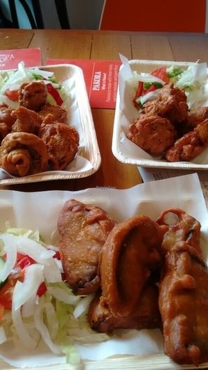 mushroom, aubergine and mixed veg pakora. at The  Pakora Bar in Edinburgh