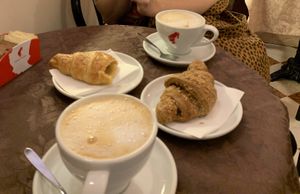 Vegan croissants and oat milk cup of chinos  at Pasticceria Ponte delle Paste in Venice