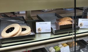 Vegan options of banana bread and jammy biscuit   at Pasticceria Ponte delle Paste in Venice