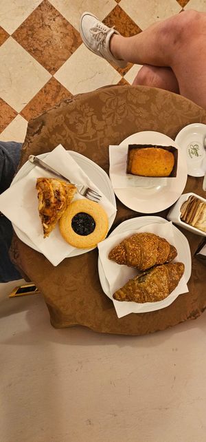 Spread of vegan treats at Pasticceria Ponte delle Paste in Venice