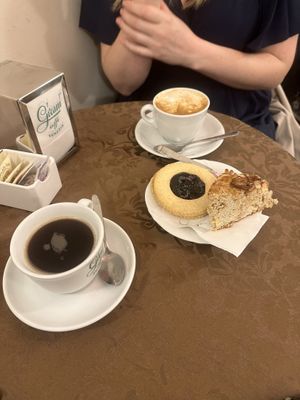 Vegan blackberry flavour biscuit and a soya milk cappuccino. Very good coffee!  at Pasticceria Ponte delle Paste in Venice