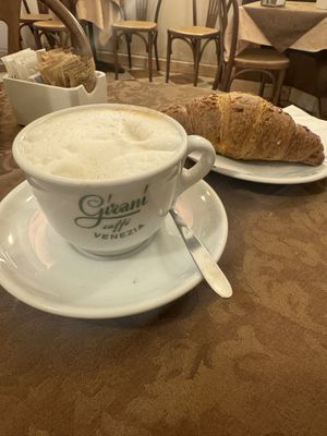 Vegan croissant and cappuccino   at Pasticceria Ponte delle Paste in Venice
