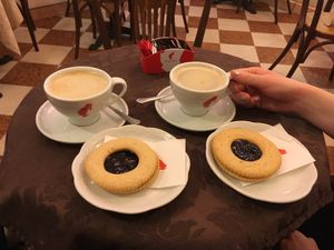  Vegan cappuccinos and biscuits at Pasticceria Ponte delle Paste in Venice