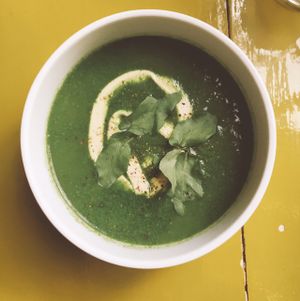 Fresh Watercress Soup from her garden  at Salud De Luz in Cusco