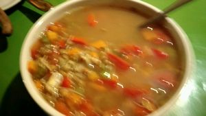 Soup of the day - cheap, tasty, healthy and filling at Salud De Luz in Cusco