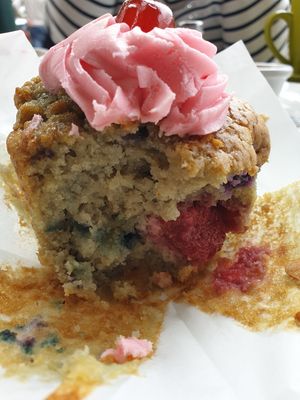 Vegan muffin inside at Fozigobble Cafe in Yarragon