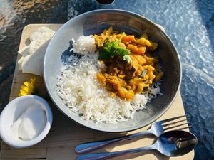 Sri Lankan curry with coconut yoghurt  at Fozigobble Cafe in Yarragon