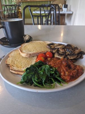 Vegan Big Breakfast with a Soy Flat at Fozigobble Cafe in Yarragon