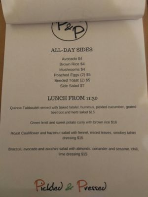 Lunch menu  at Pickled & Pressed in The Junction